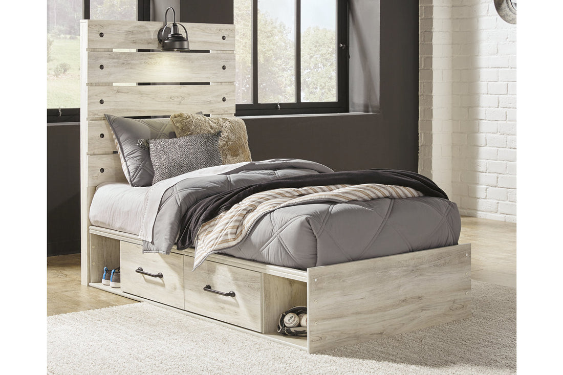 Cambeck Whitewash Twin Panel Bed with 2 Storage Drawers - SET | B100-11 | B192-150 | B192-52 | B192-53 - Bien Home Furniture &amp; Electronics