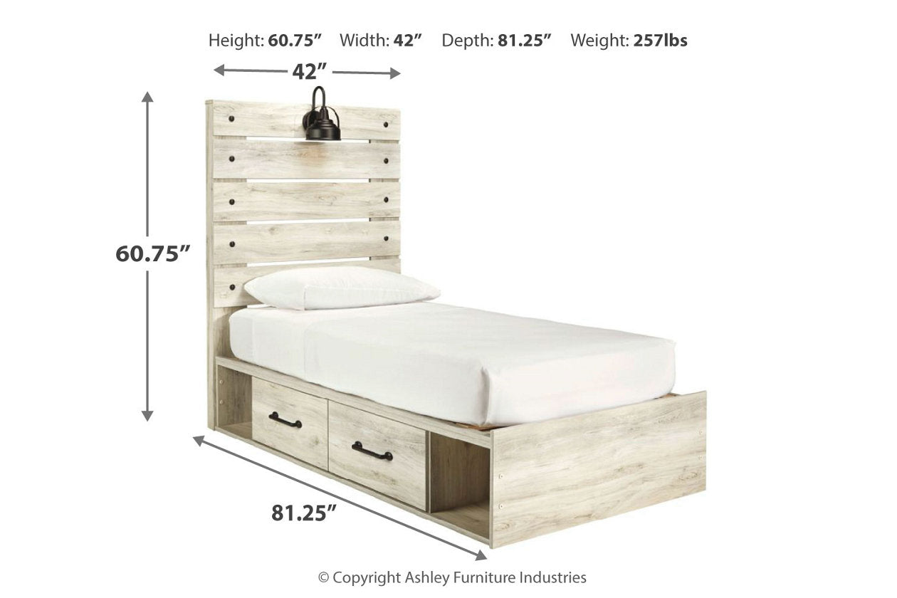 Cambeck Whitewash Twin Panel Bed with 4 Storage Drawers - SET | B100-11 | B192-50(2) | B192-52 | B192-53 - Bien Home Furniture &amp; Electronics