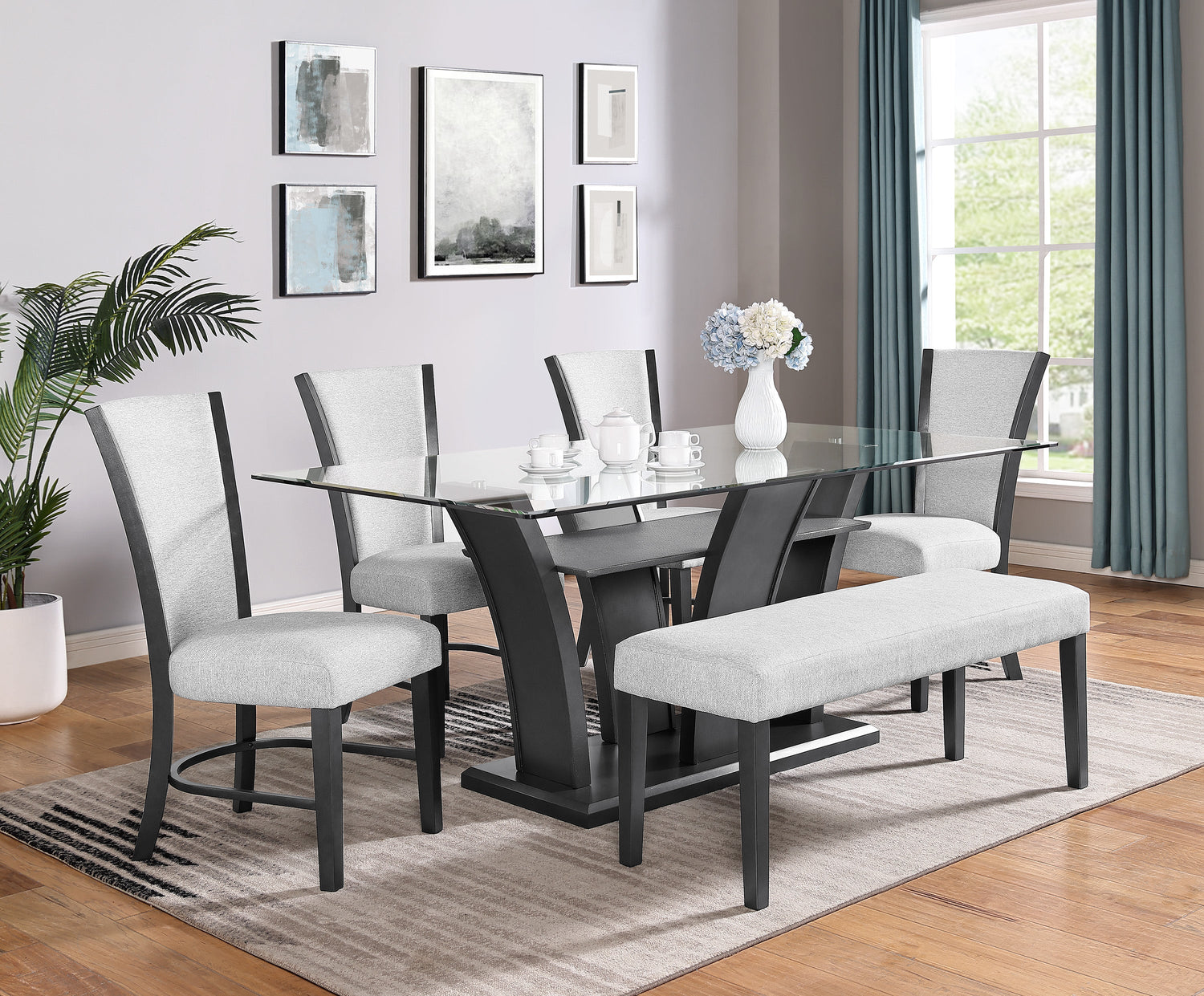 Camelia Dove Gray Dining Set - SET | 1216DVT-4272-GL | 1216DVT-4272-BS | 1216DV-S(2) - Bien Home Furniture &amp; Electronics