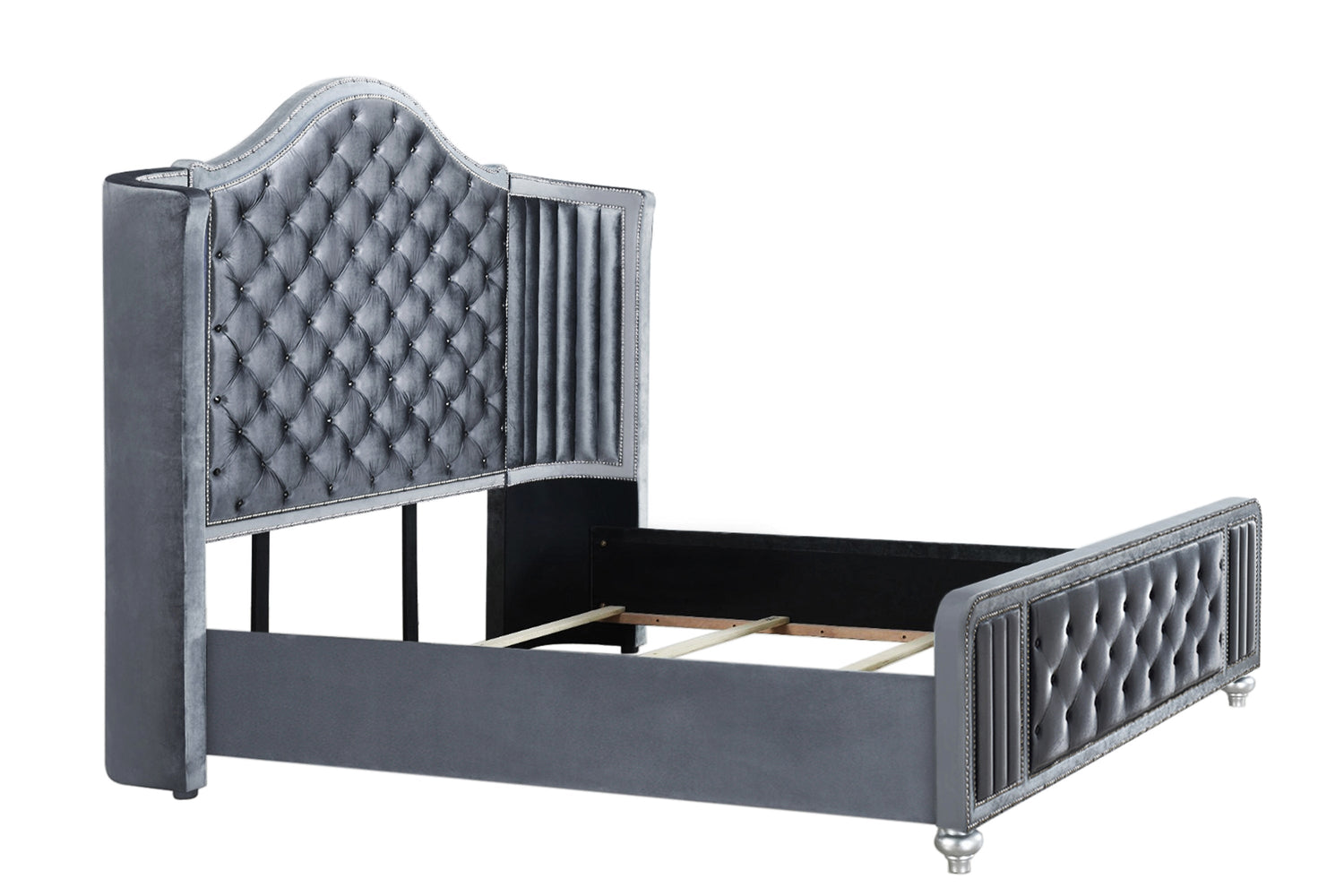 Cameo Gray King Upholstered Wingback Panel Bed - SET | B2150-K-HB | B2150-K-FB | B2150-KQ-RAIL | B2150-K-HBWG | - Bien Home Furniture &amp; Electronics