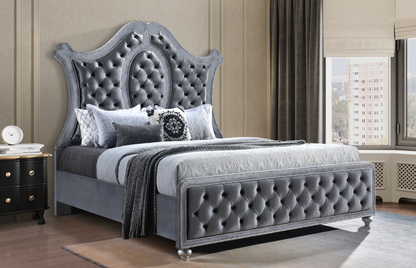 Cameo Gray Upholstered Panel Bedroom Set - SET | B2100-Q-HB | B2100-Q-FB | B2100-KQ-RAIL | B2100-KQ-HBLEG | B2100-2 | B2100-4 - Bien Home Furniture &amp; Electronics