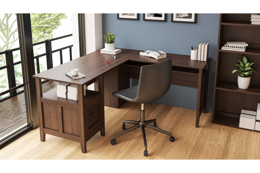 Camiburg Warm Brown 2-Piece Home Office Desk - SET | H283-34 | H283-34R - Bien Home Furniture &amp; Electronics