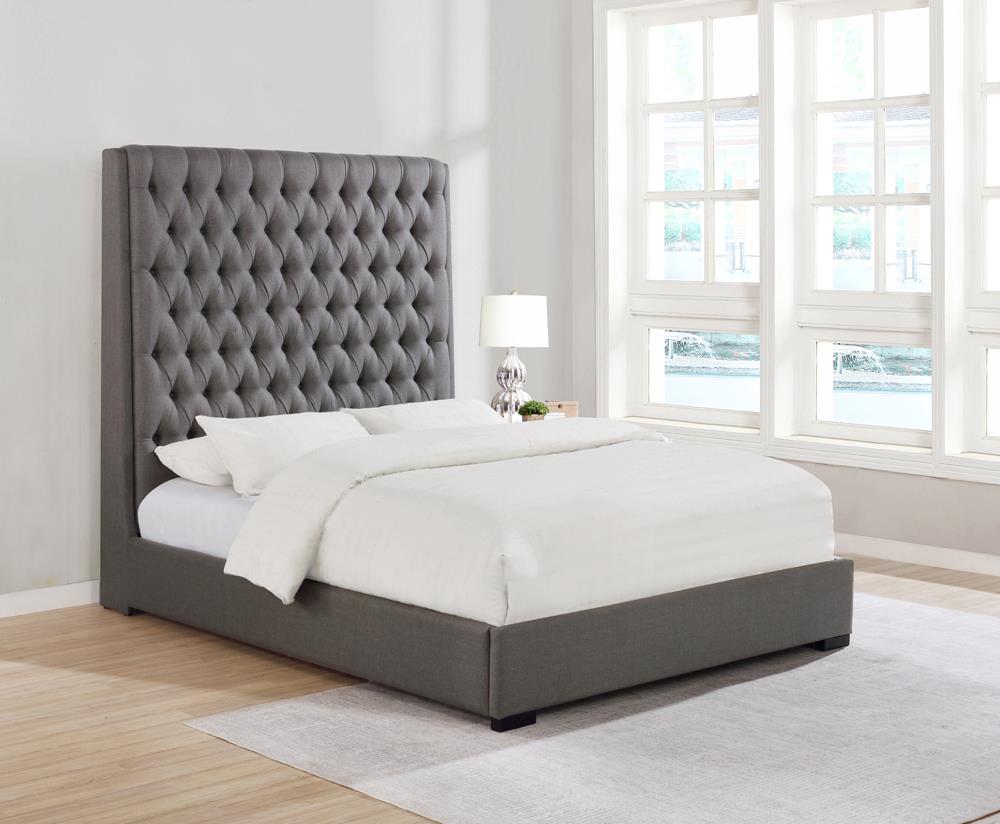 Camille California King Button Tufted Bed Gray - 300621KW - Bien Home Furniture &amp; Electronics