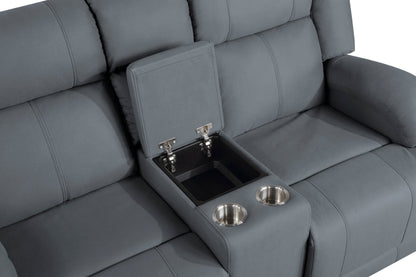 Camryn Graphite Blue Double Reclining Loveseat with Center Console - 9207GPB-2 - Bien Home Furniture &amp; Electronics