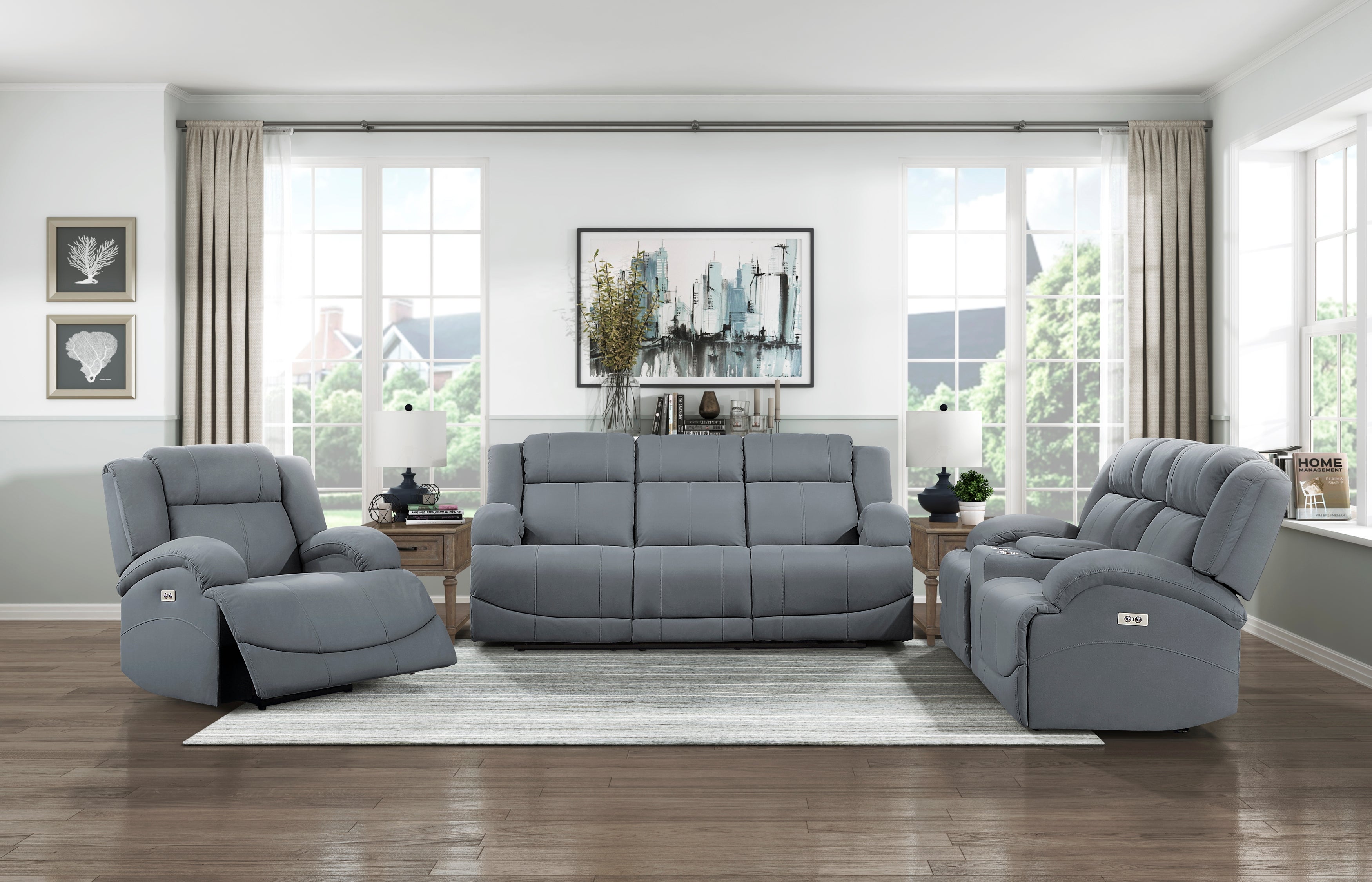 Camryn Graphite Blue Power Double Reclining Loveseat - 9207GPB-2PW - Bien Home Furniture &amp; Electronics