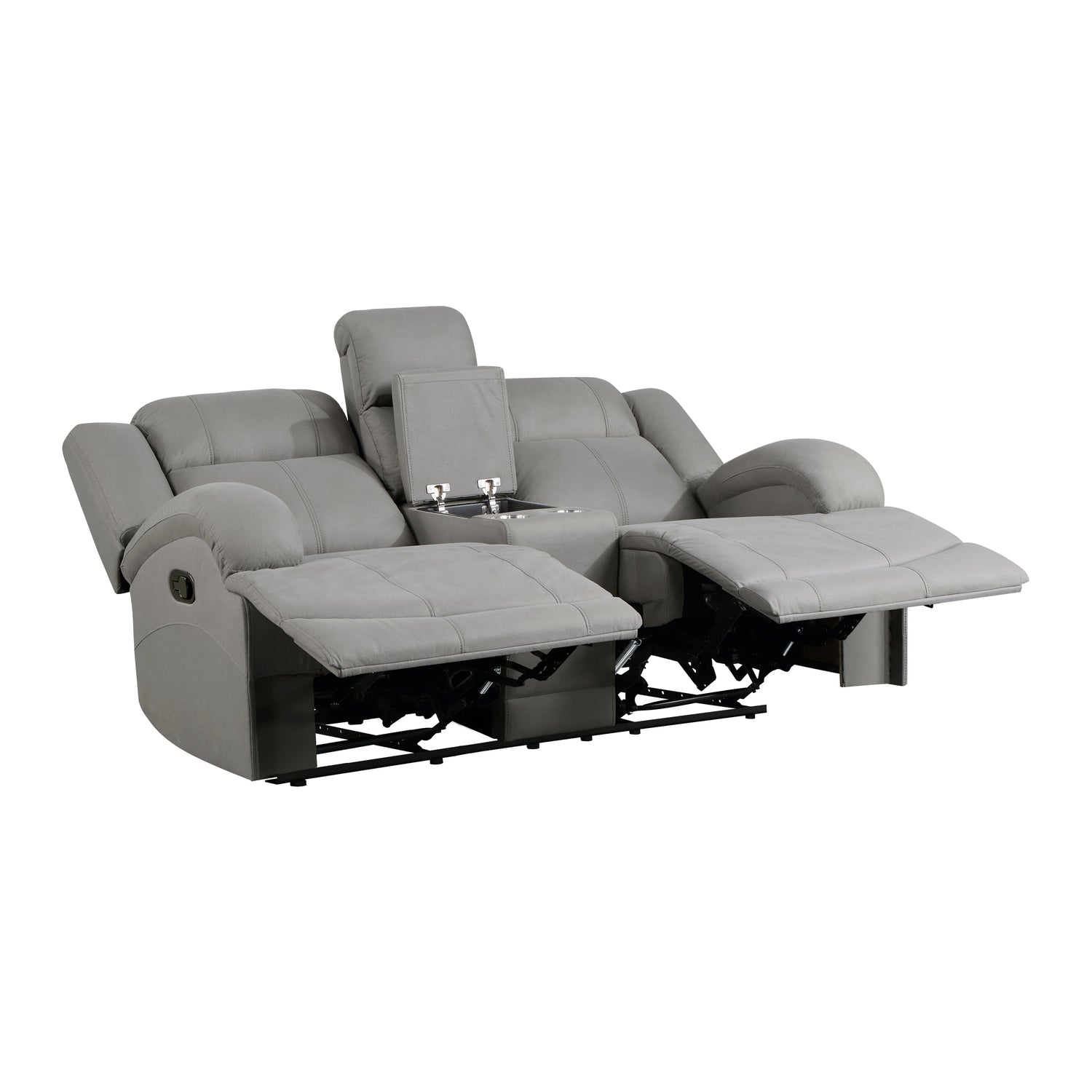 Camryn Gray Double Reclining Loveseat with Center Console - 9207GRY-2 - Bien Home Furniture &amp; Electronics