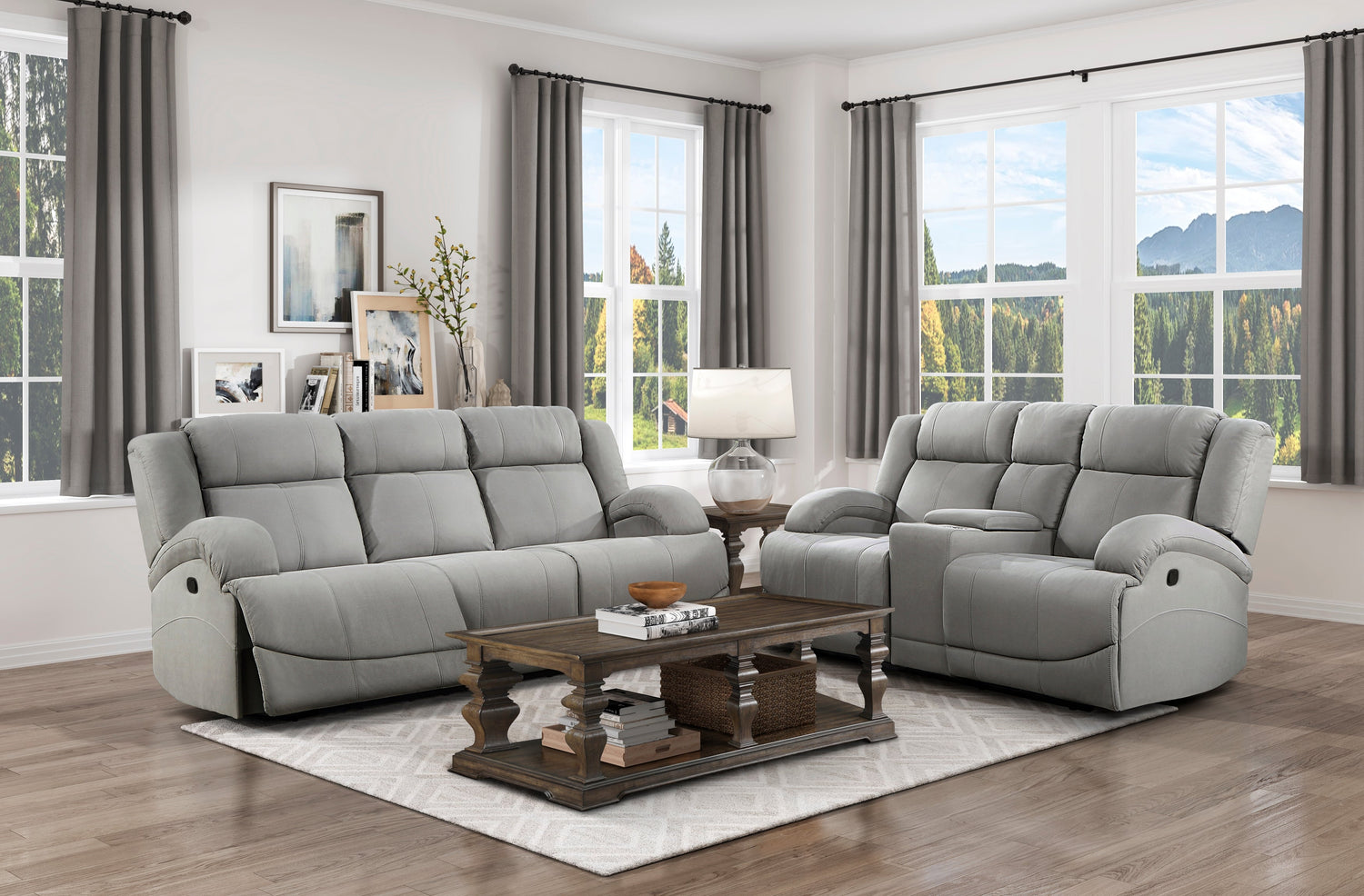 Camryn Gray Double Reclining Loveseat with Center Console - 9207GRY-2 - Bien Home Furniture &amp; Electronics