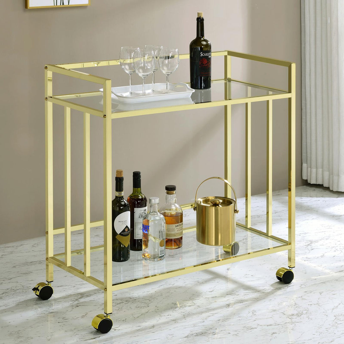 Cara Brass Rectangular Glass Bar Cart - 181381 - Bien Home Furniture &amp; Electronics