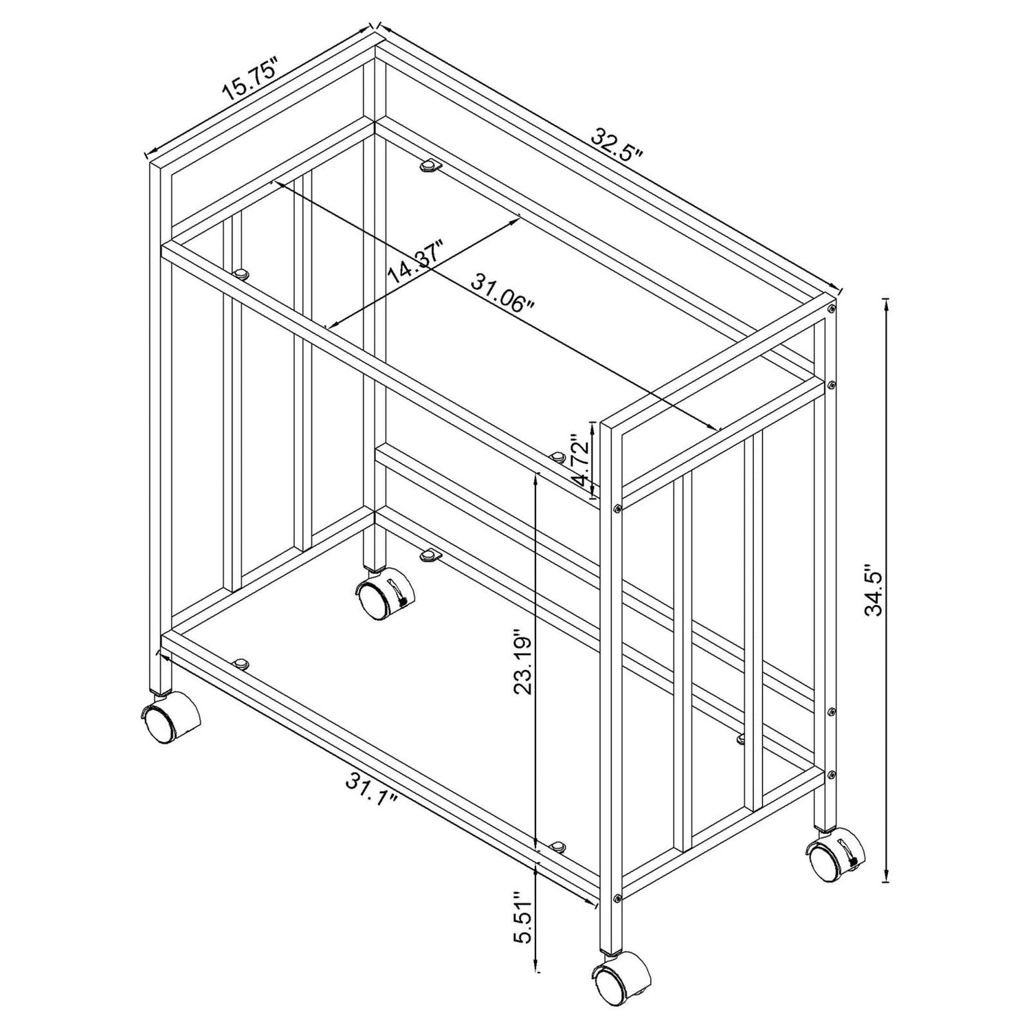 Cara Brass Rectangular Glass Bar Cart - 181381 - Bien Home Furniture &amp; Electronics