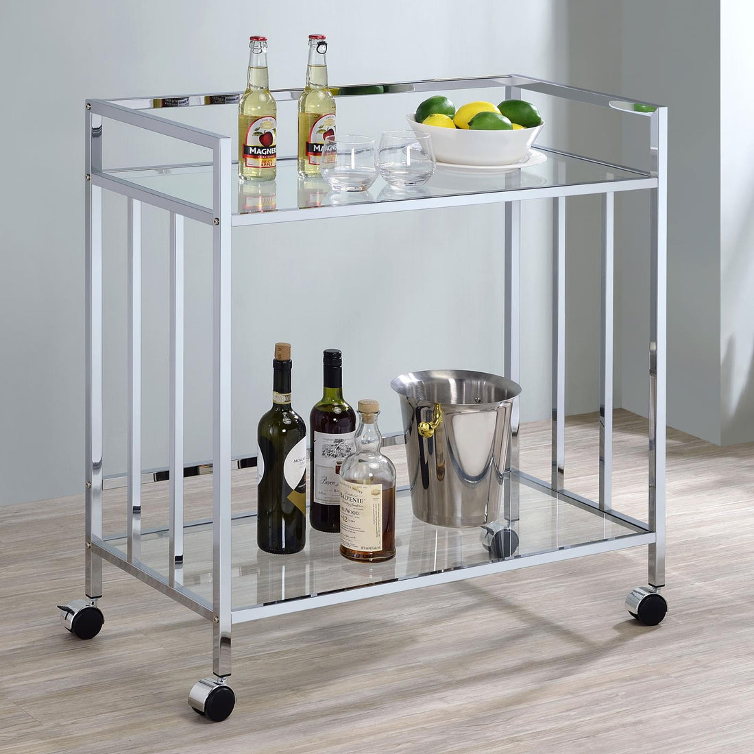 Cara Chrome Rectangular Glass Bar Cart - 181382 - Bien Home Furniture &amp; Electronics
