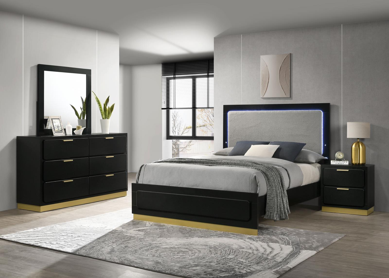 Caraway 4-piece California King Bedroom Set with LED Headboard Black and Grey - 224781KW-S4 - Bien Home Furniture &amp; Electronics