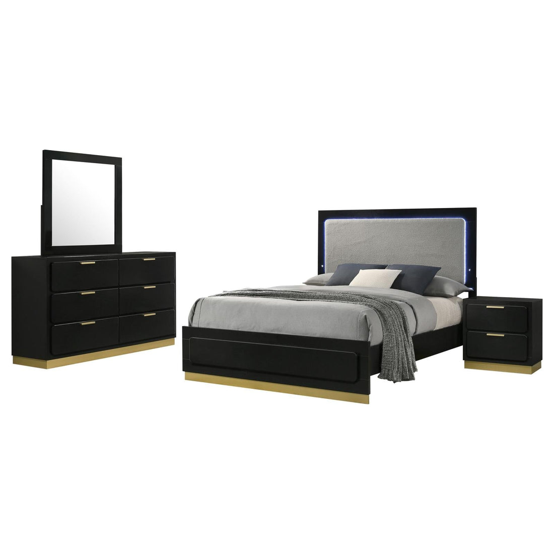 Caraway 4-piece Queen Bedroom Set with LED Headboard Black and Grey - 224781Q-S4 - Bien Home Furniture &amp; Electronics