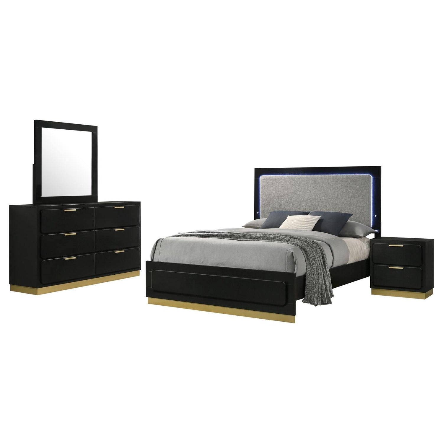 Caraway 4-piece Queen Bedroom Set with LED Headboard Black and Grey - 224781Q-S4 - Bien Home Furniture &amp; Electronics