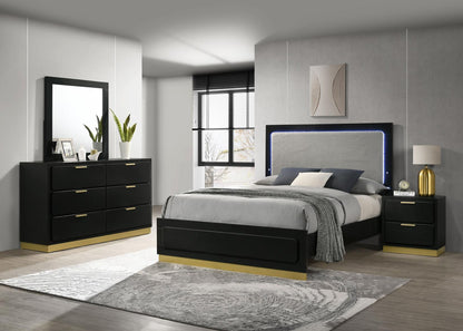 Caraway 4-piece Queen Bedroom Set with LED Headboard Black and Grey - 224781Q-S4 - Bien Home Furniture &amp; Electronics