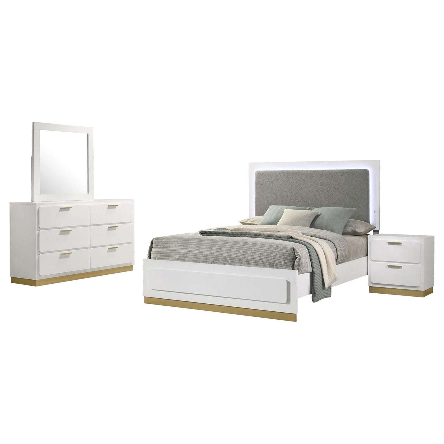 Caraway 4-piece Queen Bedroom Set with LED Headboard White and Grey - 224771Q-S4 - Bien Home Furniture &amp; Electronics