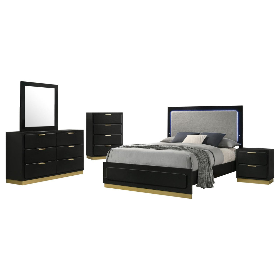 Caraway 5-piece California King Bedroom Set with LED Headboard Black and Grey - 224781KW-S5 - Bien Home Furniture &amp; Electronics