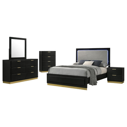 Caraway 5-piece Eastern King Bedroom Set with LED Headboard Black and Grey - 224781KE-S5 - Bien Home Furniture &amp; Electronics