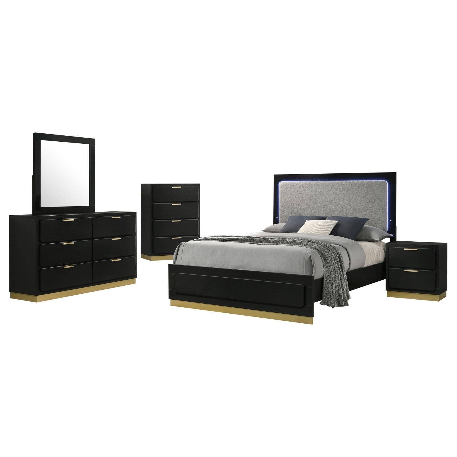 Caraway 5-piece Queen Bedroom Set with LED Headboard Black and Grey - 224781Q-S5 - Bien Home Furniture &amp; Electronics