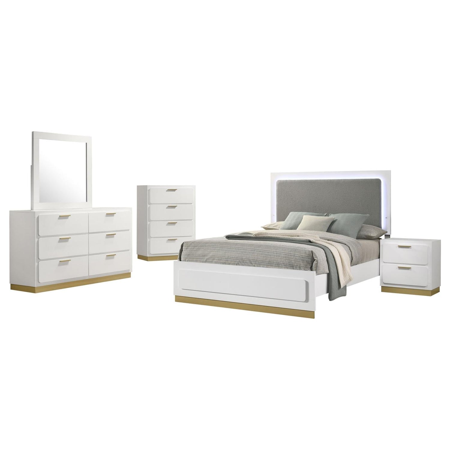 Caraway 5-piece Queen Bedroom Set with LED Headboard White and Grey - 224771Q-S5 - Bien Home Furniture &amp; Electronics