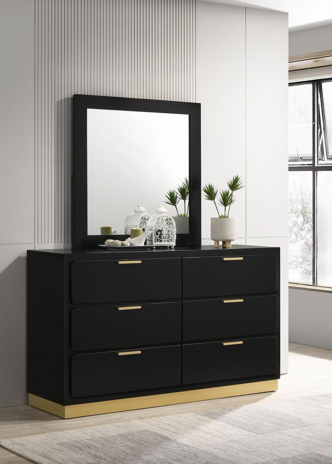 Caraway 6-drawer Bedroom Dresser with Mirror Black - 224783M - Bien Home Furniture &amp; Electronics