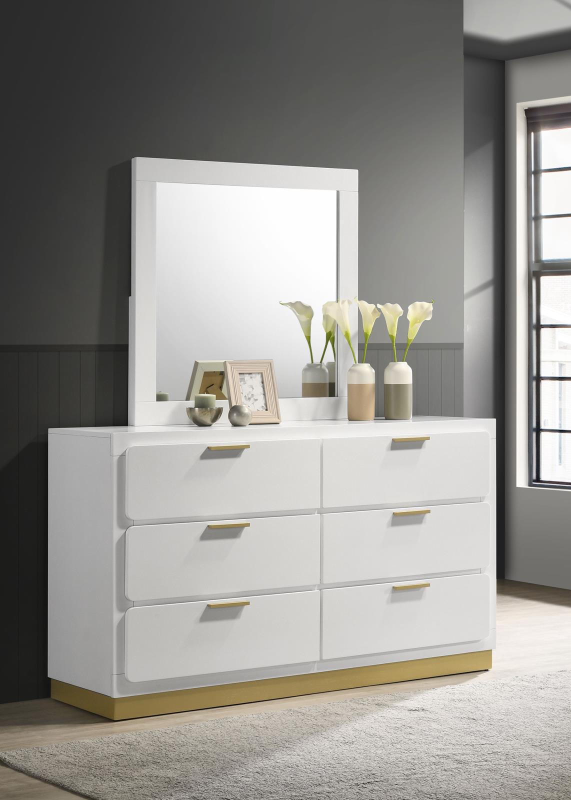 Caraway 6-drawer Bedroom Dresser with Mirror White - 224773M - Bien Home Furniture &amp; Electronics