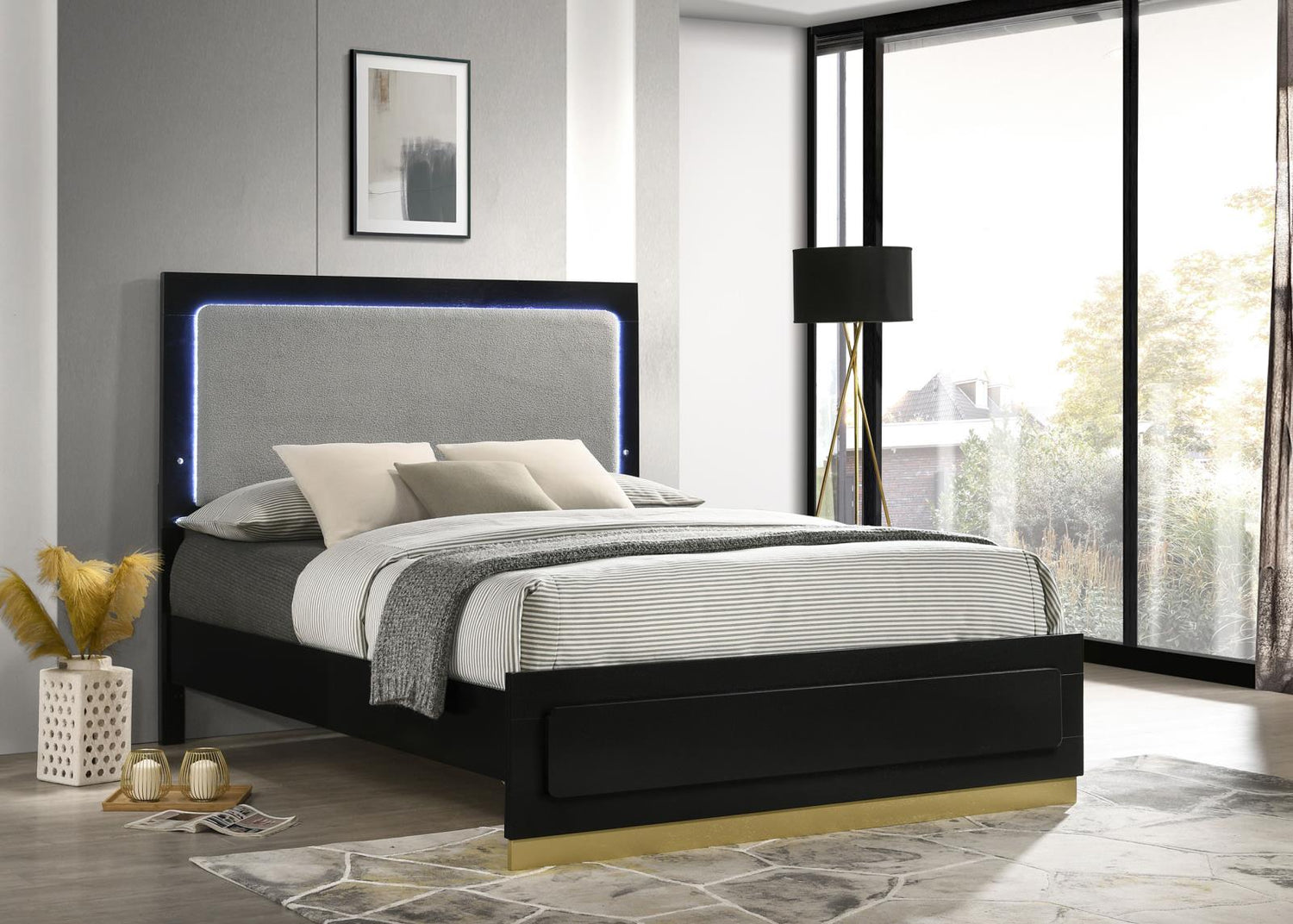 Caraway California King Bed with LED Headboard Black and Grey - 224781KW - Bien Home Furniture &amp; Electronics