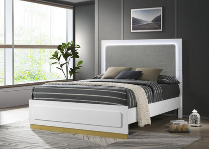 Caraway California King Bed with LED Headboard White and Grey - 224771KW - Bien Home Furniture &amp; Electronics