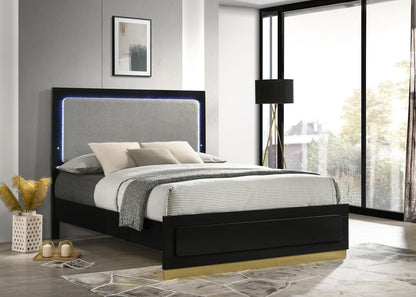 Caraway Queen Bed with LED Headboard Black and Grey - 224781Q - Bien Home Furniture &amp; Electronics