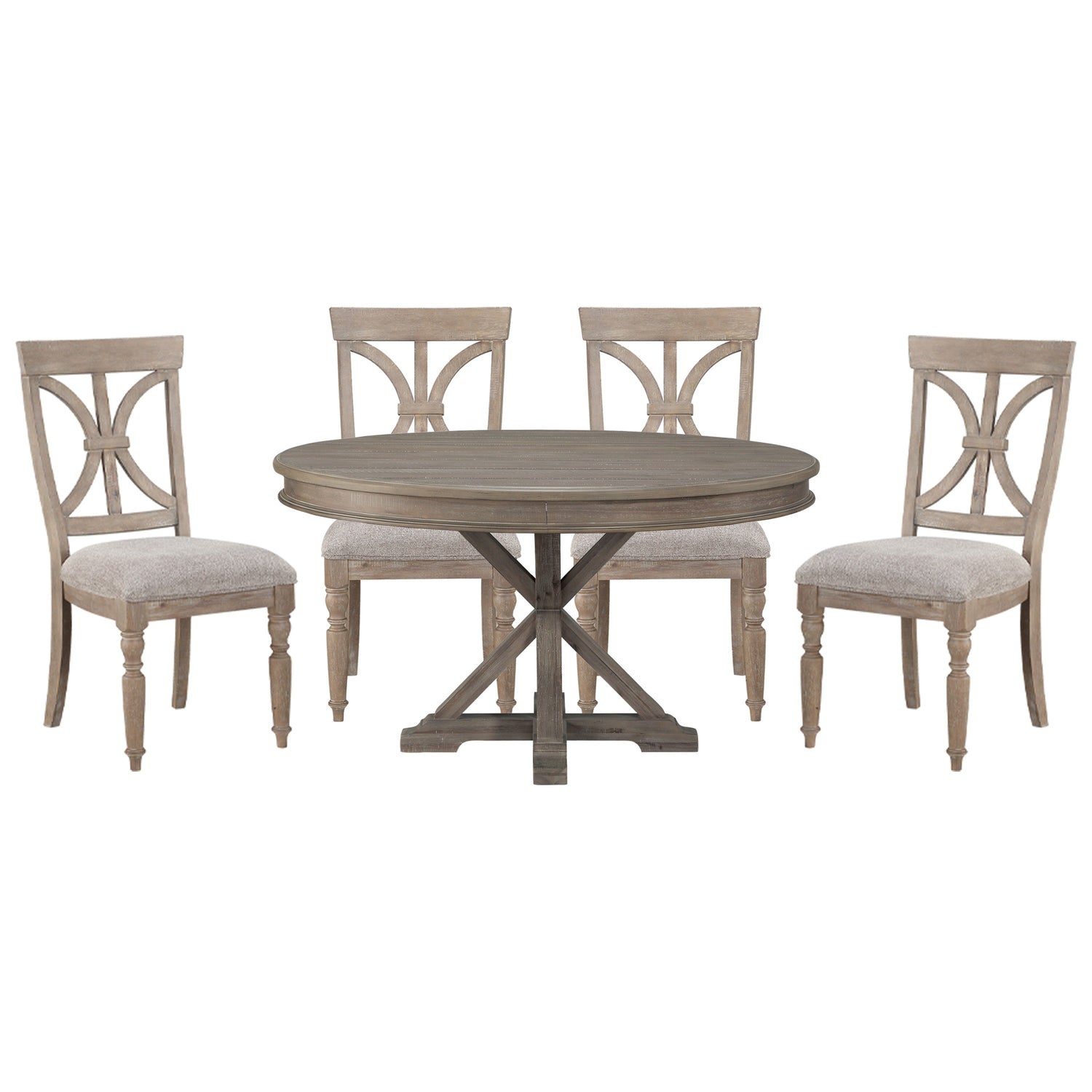 Cardano Driftwood Brown Round Dining Set - SET | 1689BR-54 | 1689BR-54B | 1689BRS(3) - Bien Home Furniture &amp; Electronics