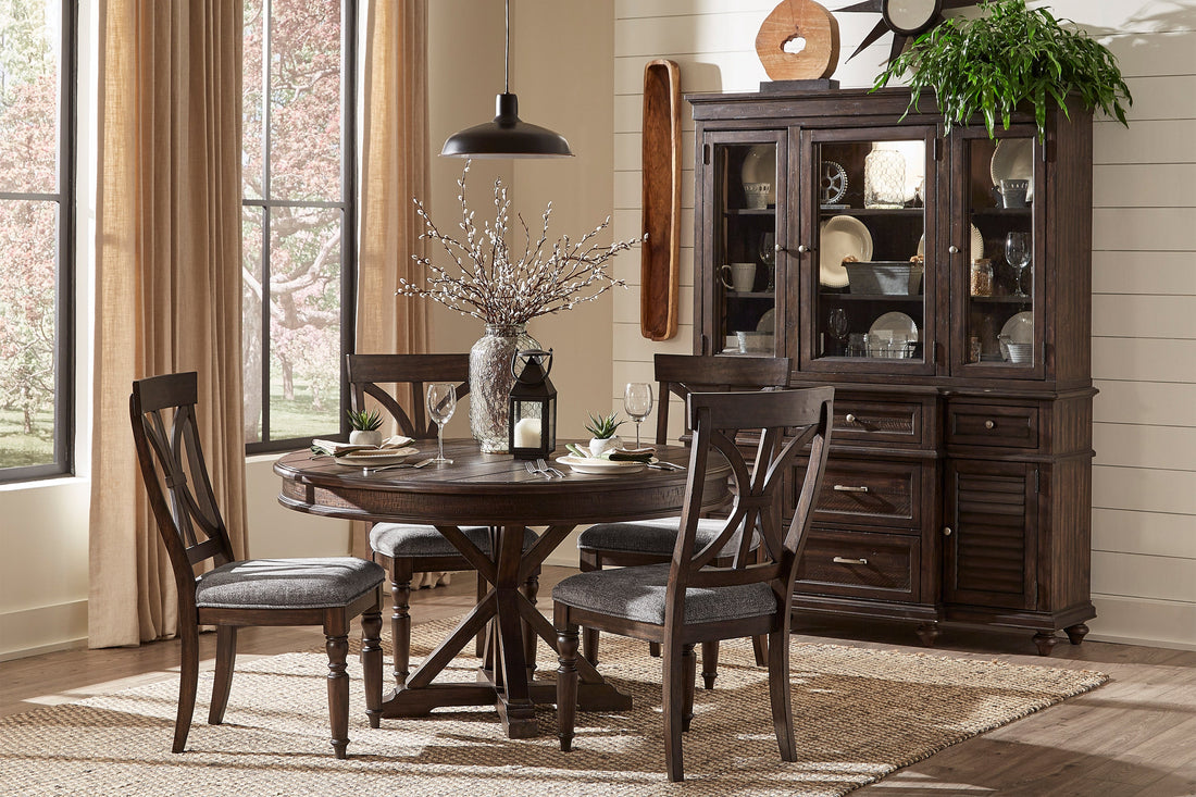 Cardano Driftwood Charcoal Round Dining Set - SET | 1689-54 | 1689-54B | 1689S(3) - Bien Home Furniture &amp; Electronics
