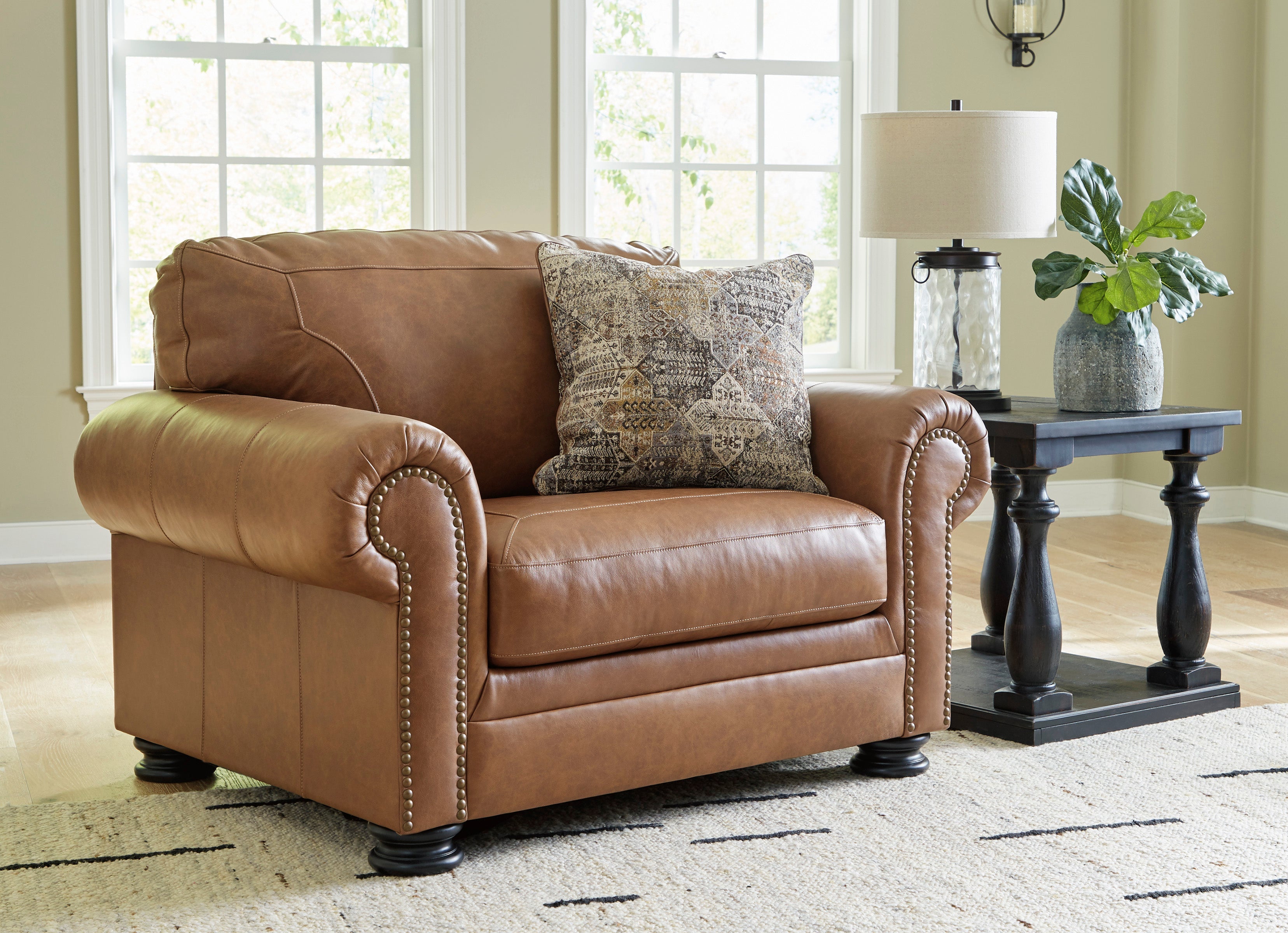 Caramel leather recliner discount chair