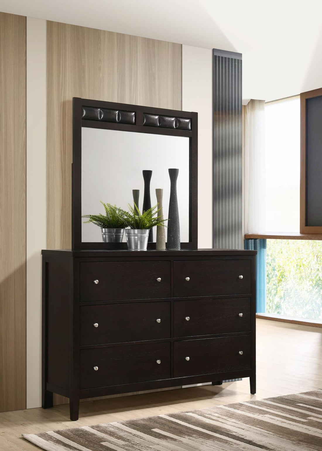 Carlton 6-drawer Rectangular Dresser with Mirror Cappuccino - 202093M - Bien Home Furniture &amp; Electronics