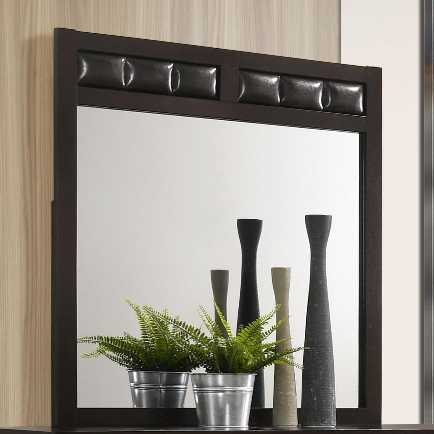 Carlton Cappuccino Upholstered Rectangular Mirror - 202094 - Bien Home Furniture &amp; Electronics