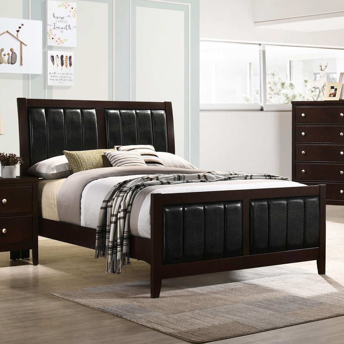Carlton Full Upholstered Panel Bed Cappuccino/Black - 202091F - Bien Home Furniture &amp; Electronics