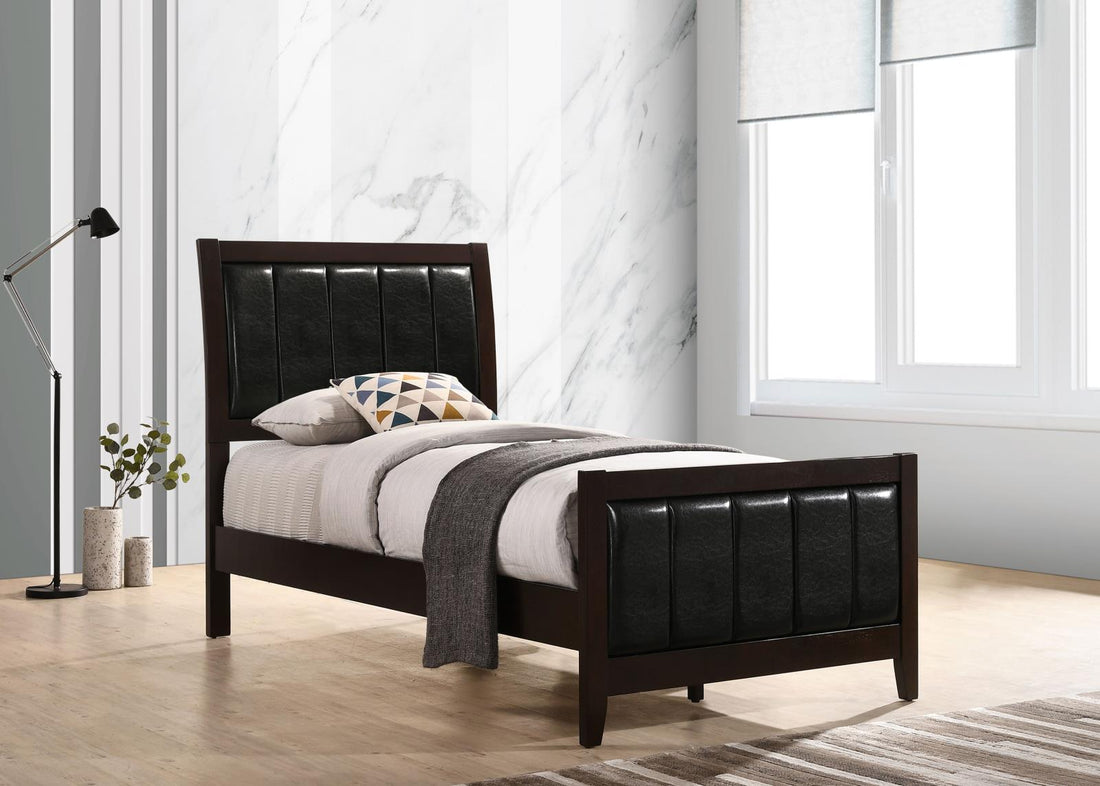 Carlton Twin Upholstered Panel Bed Cappuccino/Black - 202091T - Bien Home Furniture &amp; Electronics