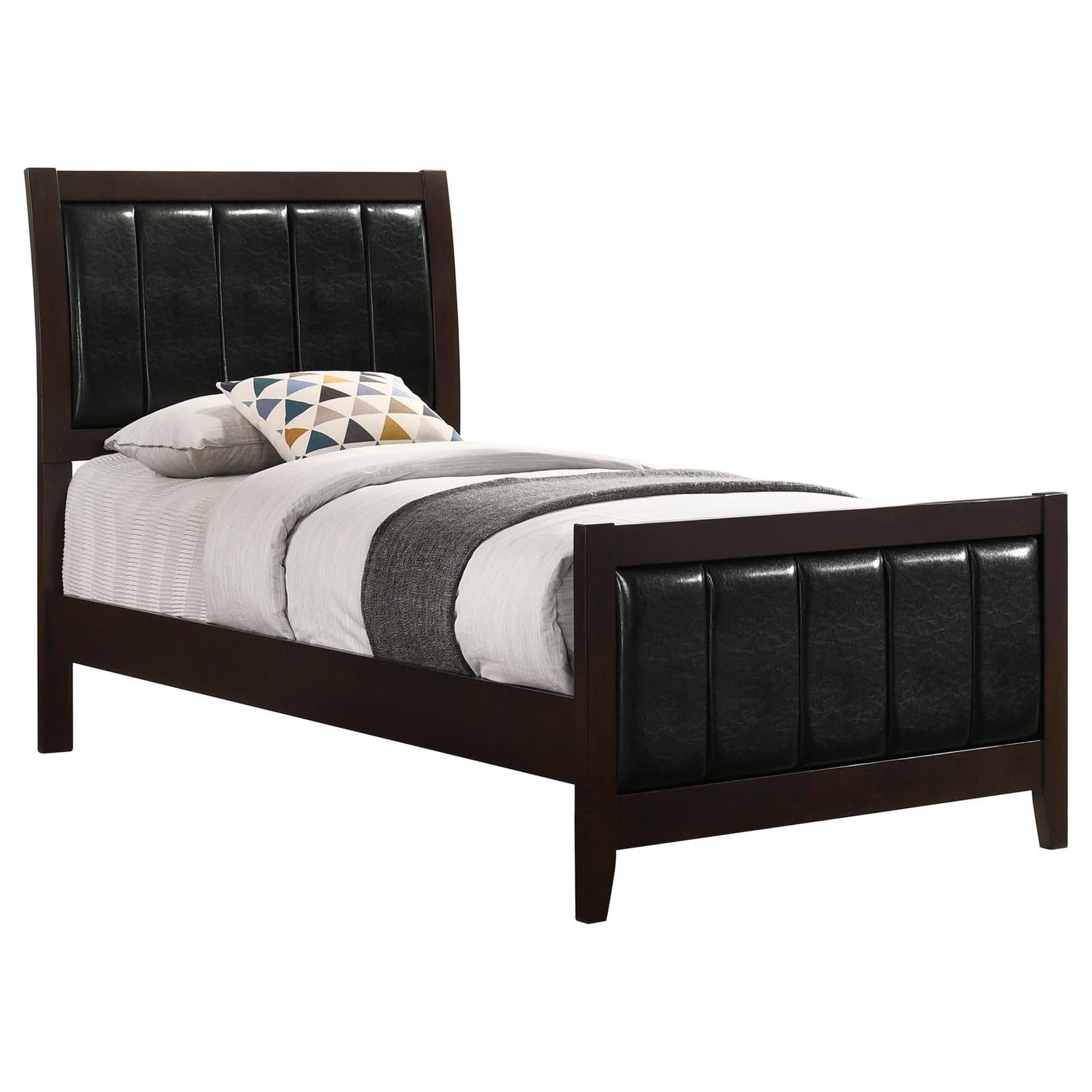 Carlton Twin Upholstered Panel Bed Cappuccino/Black - 202091T - Bien Home Furniture &amp; Electronics