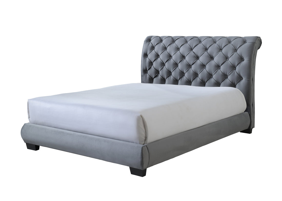 Carly Gray King Upholstered Platform Bed - SET | 5093-K-HBFB | 5093-KQ-RAIL - Bien Home Furniture &amp; Electronics