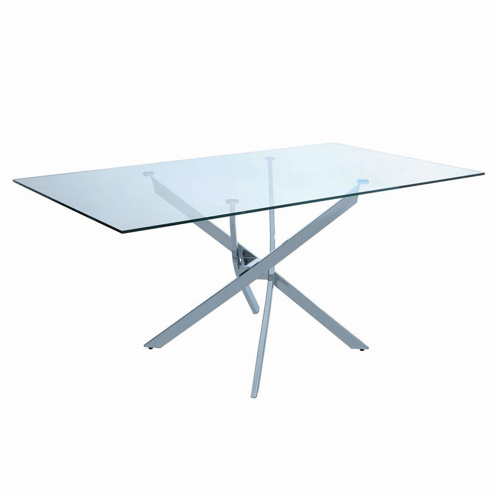 Carmelo Chrome/Clear X-Shaped Dining Table - 107931 - Bien Home Furniture &amp; Electronics