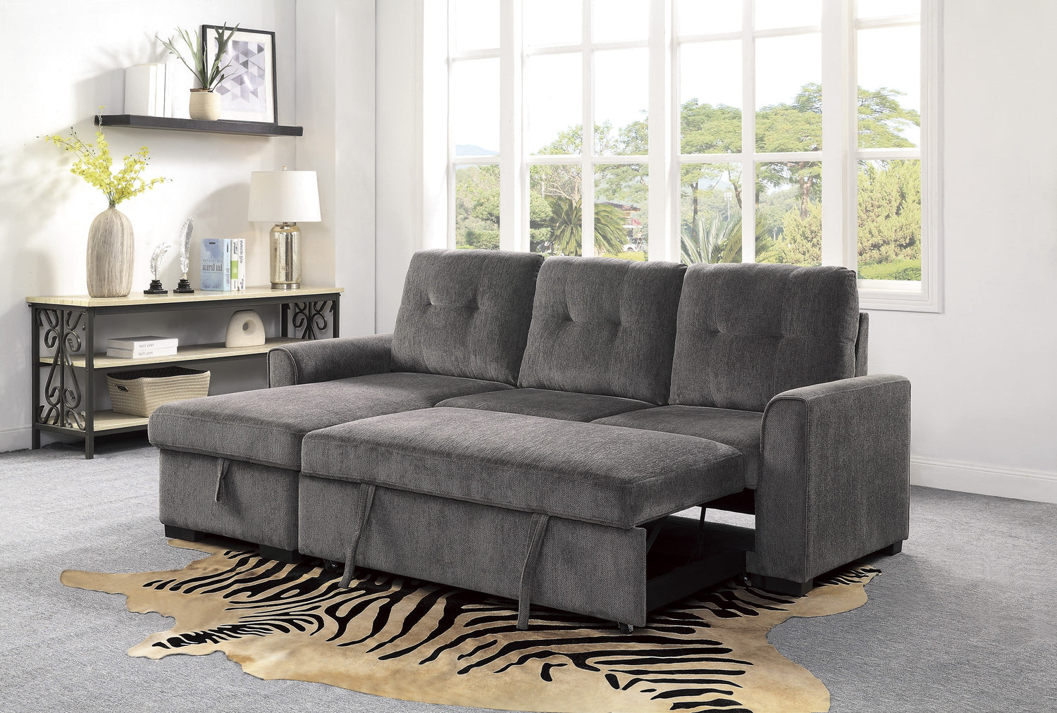 Carolina Dark Gray Reversible Storage Sleeper Sofa Chaise - 9402DGY*SC - Bien Home Furniture &amp; Electronics