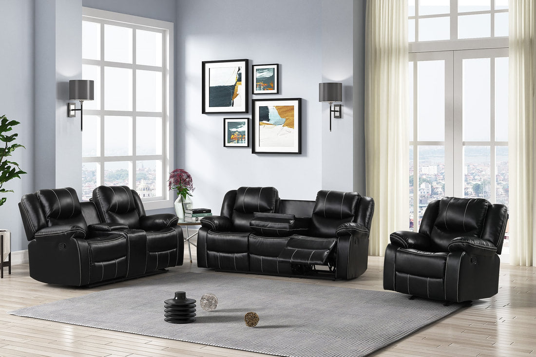 Carter Black 3-Piece Reclining Living Room Set - Carter 3pc Reclining Set - Bien Home Furniture &amp; Electronics