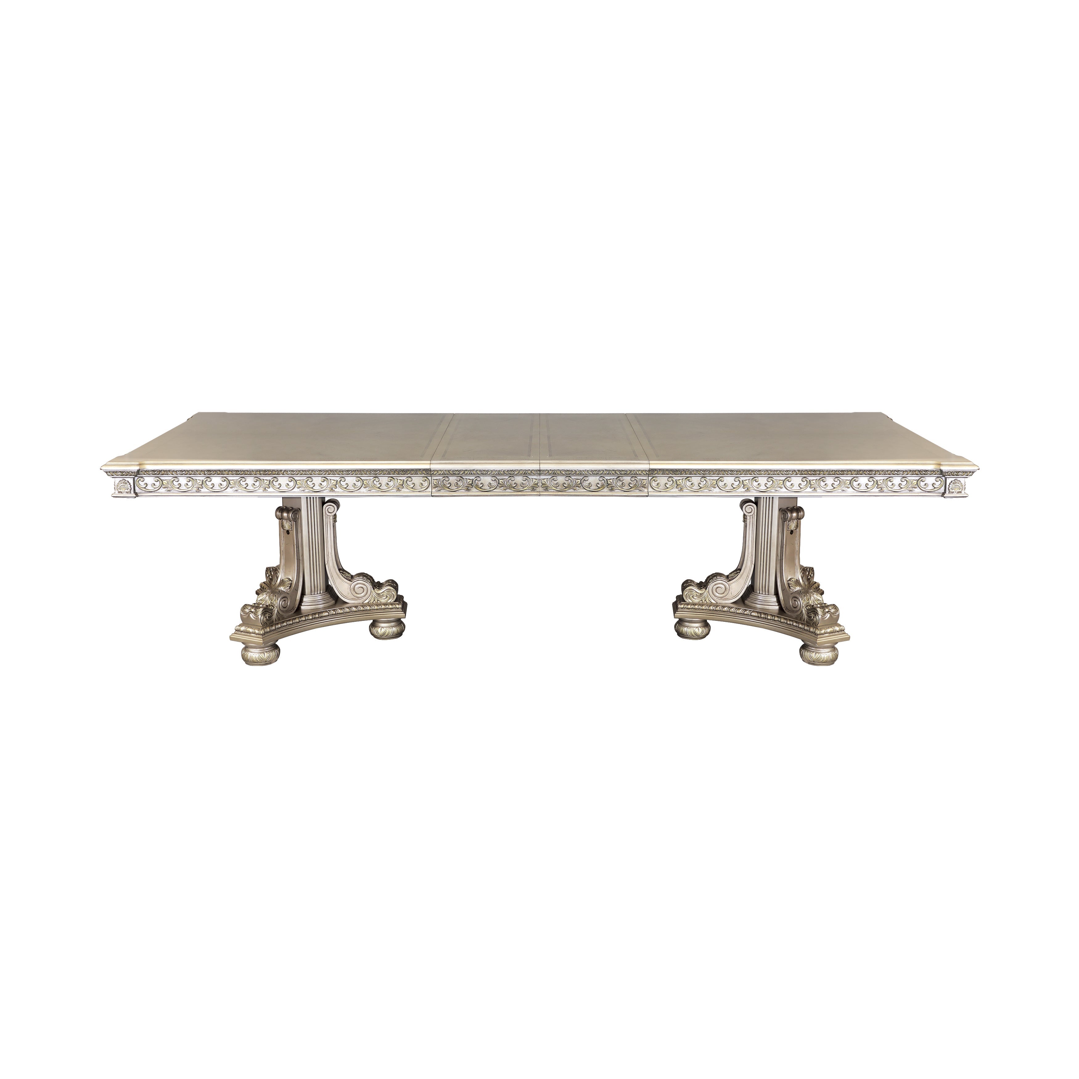Catalonia Platinum Gold Extendable Dining Table - SET | 1824PG-112 | 1824PG-112B - Bien Home Furniture &amp; Electronics