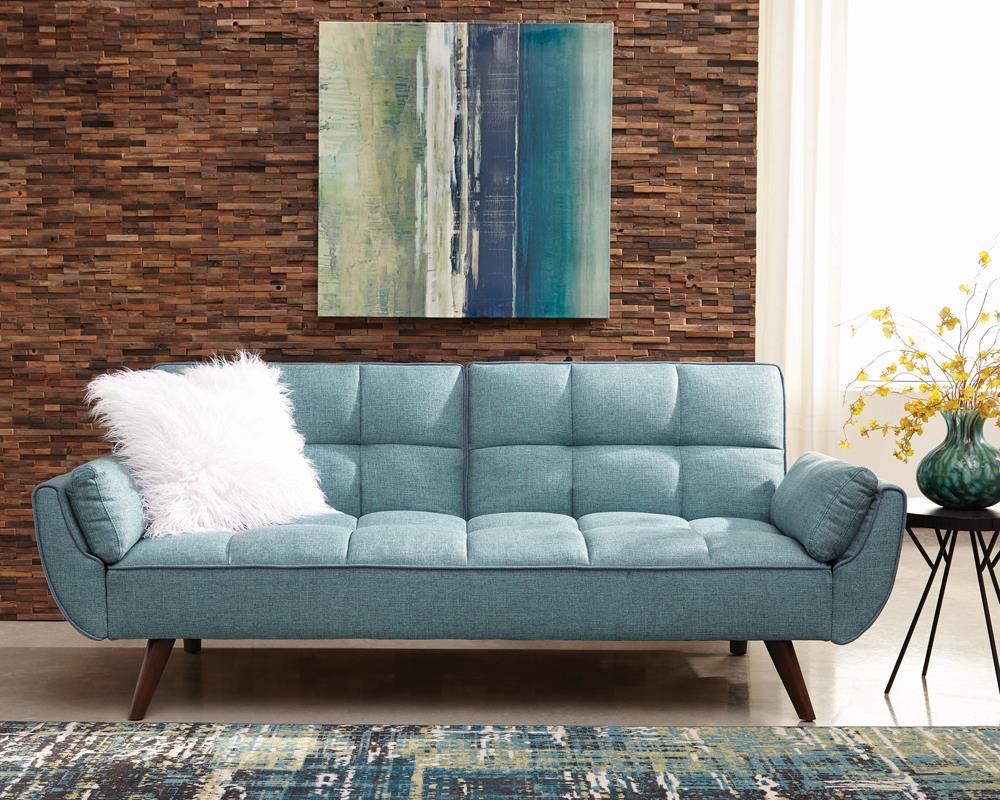 Caufield Biscuit-Tufted Sofa Bed Turquoise Blue - 360097 - Bien Home Furniture &amp; Electronics