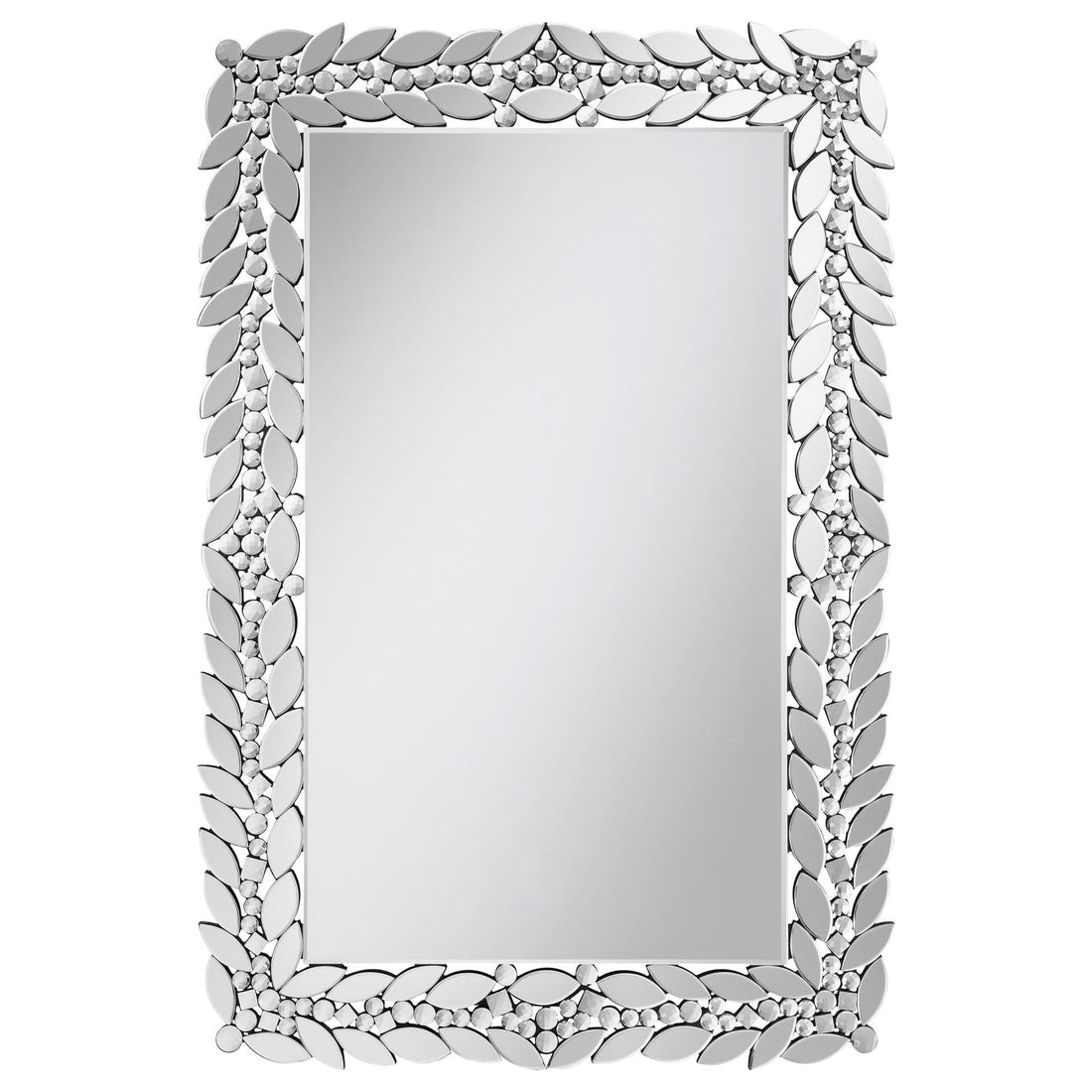 Cecily Rectangular Leaves Frame Wall Mirror with Faux Crystal - 961621 - Bien Home Furniture &amp; Electronics