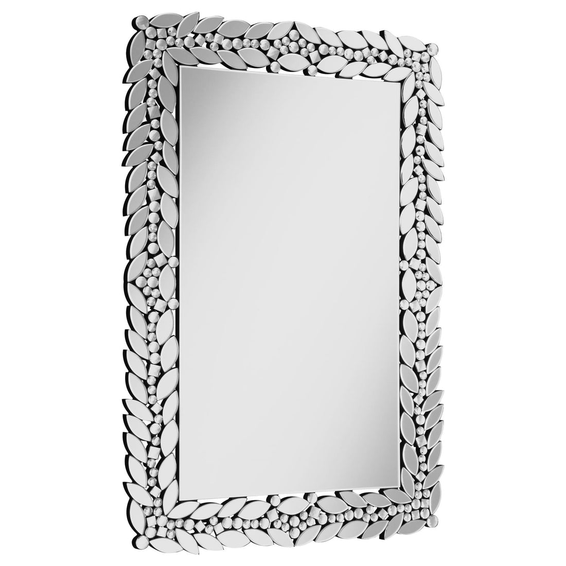 Cecily Rectangular Leaves Frame Wall Mirror with Faux Crystal - 961621 - Bien Home Furniture &amp; Electronics
