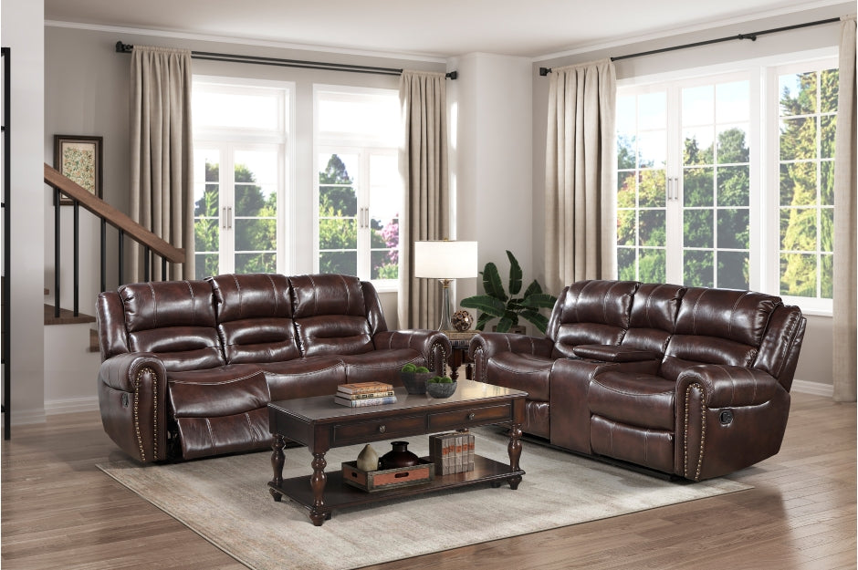 Center Hill Brown Bonded Leather Reclining Living Room Set - SET | 9668NBR-3 | 9668NBR-2 | 9668NBR-1 - Bien Home Furniture &amp; Electronics