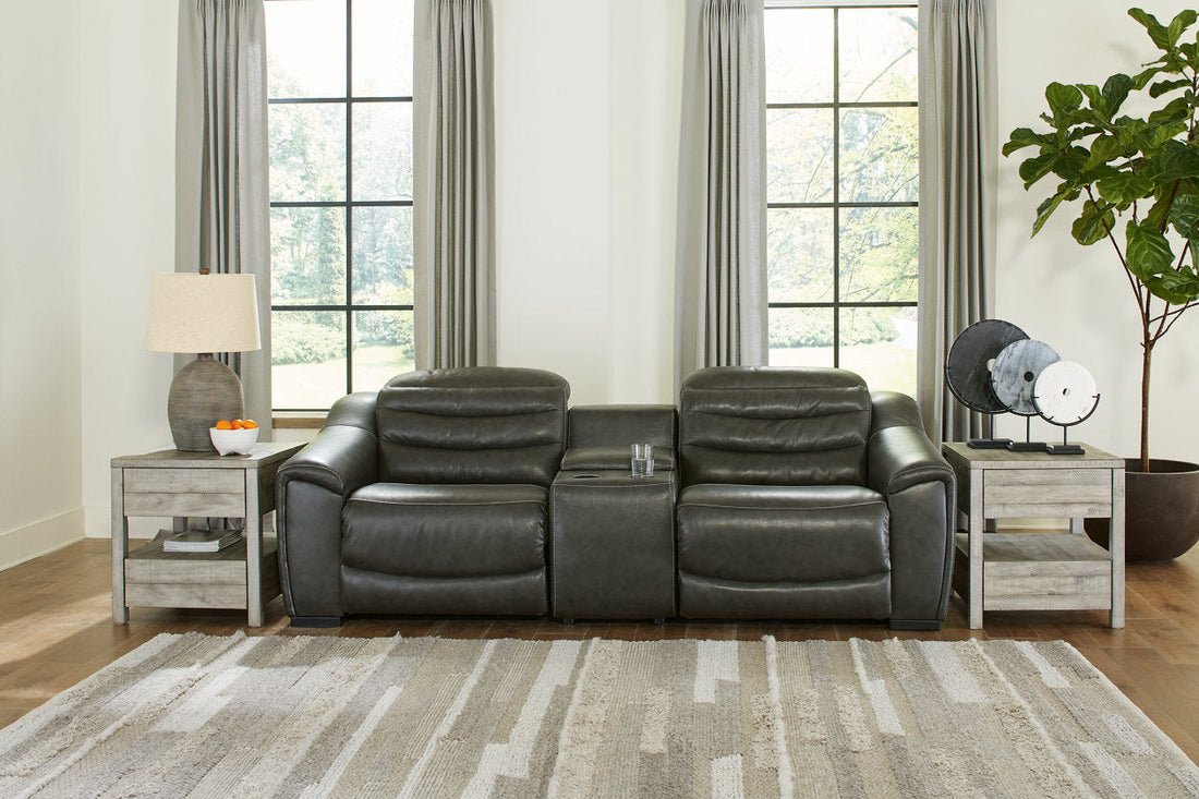 Center Line Dark Gray 3-Piece Power Reclining Loveseat with Console - SET | U6340457 | U6340458 | U6340462 - Bien Home Furniture &amp; Electronics