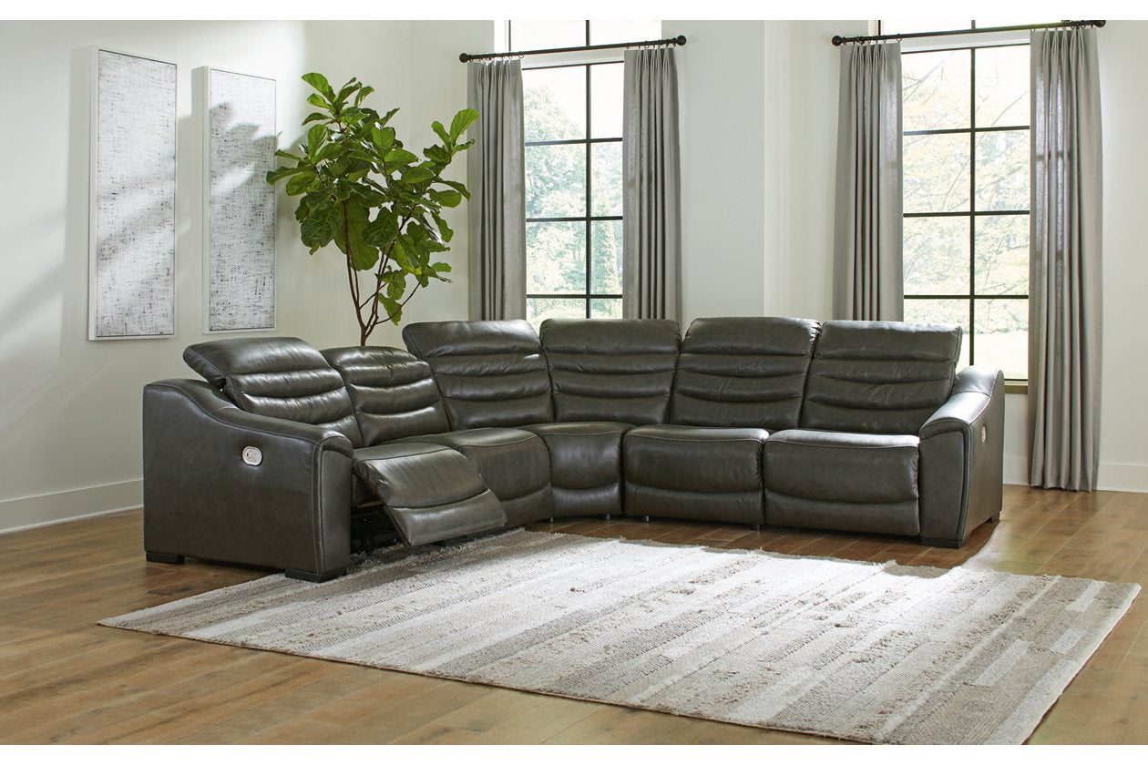 Center Line Dark Gray 5-Piece Power Reclining Sectional - SET | U6340431 | U6340446 | U6340458 | U6340462 | U6340477 - Bien Home Furniture &amp; Electronics