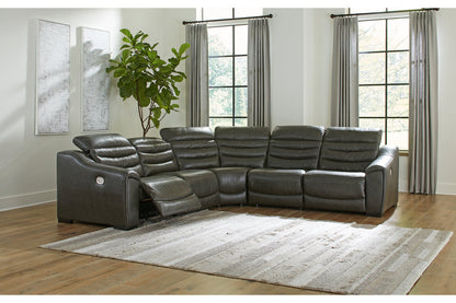 Center Line Dark Gray 5-Piece Power Reclining Sectional - SET | U6340431 | U6340446 | U6340458 | U6340462 | U6340477 - Bien Home Furniture &amp; Electronics