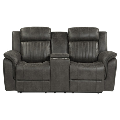 Centeroak Brownish Gray Double Reclining Loveseat with Center Console - 9479BRG-2 - Bien Home Furniture &amp; Electronics