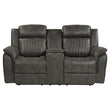 Centeroak Brownish Gray Double Reclining Loveseat with Center Console - 9479BRG-2 - Bien Home Furniture & Electronics